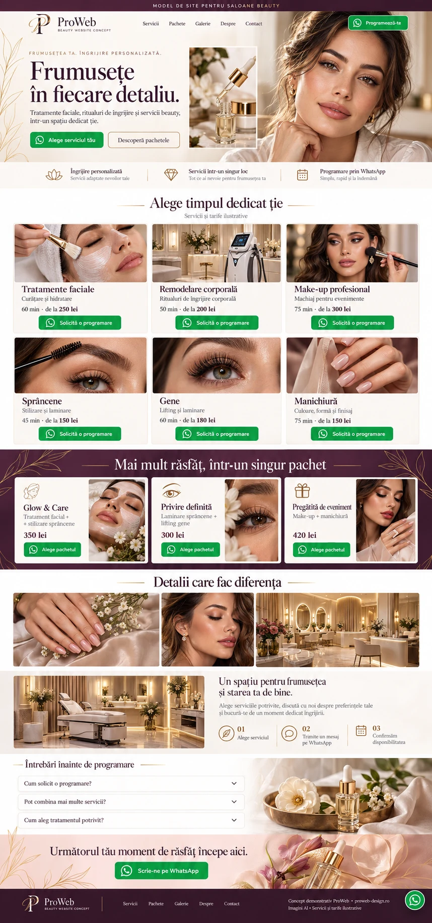 Previzualizare a simulării ProWeb pentru un salon beauty